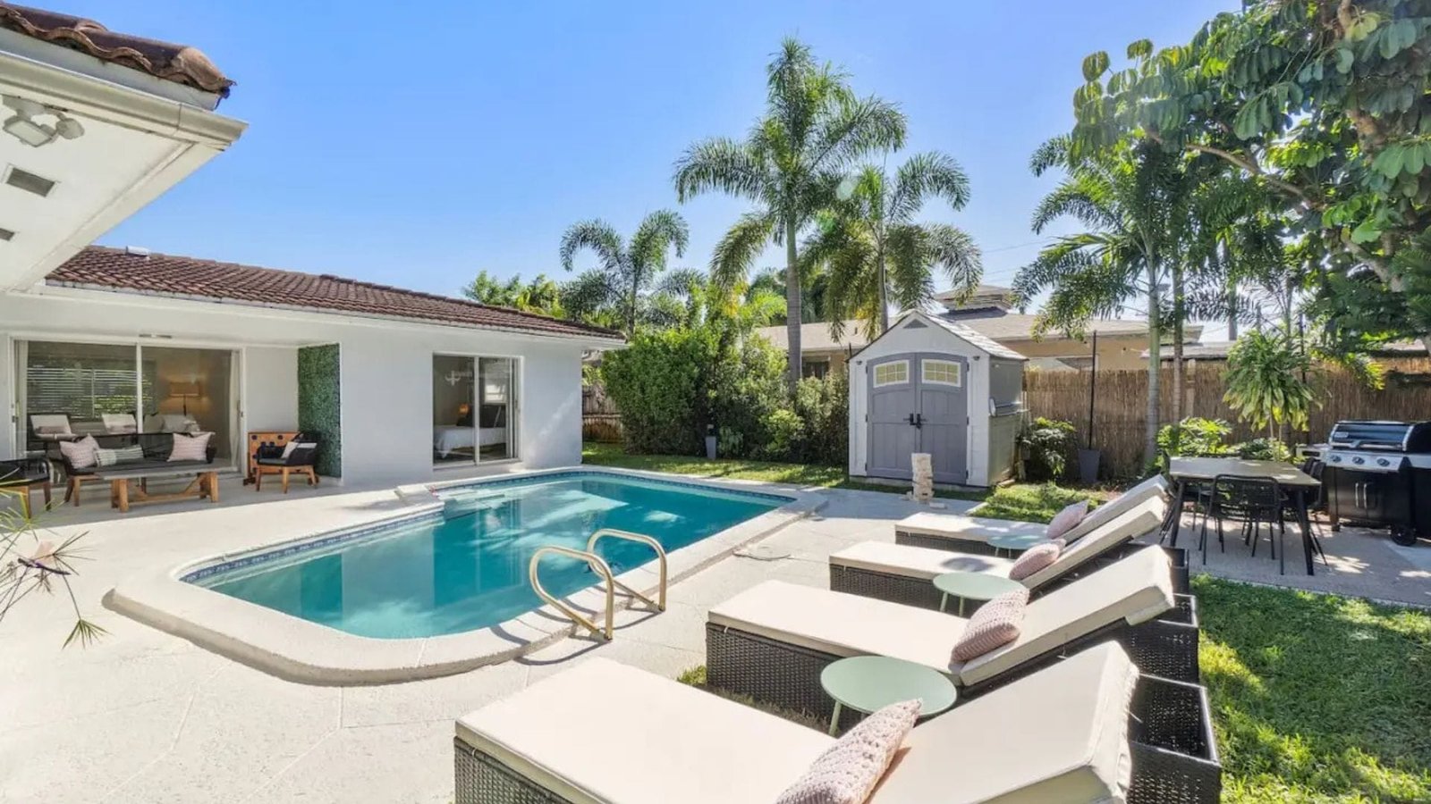 Stylish Coral Ridge vacation rental in Fort Lauderdale featuring a private pool, tropical patio, and modern 2-bedroom layout near the beach.