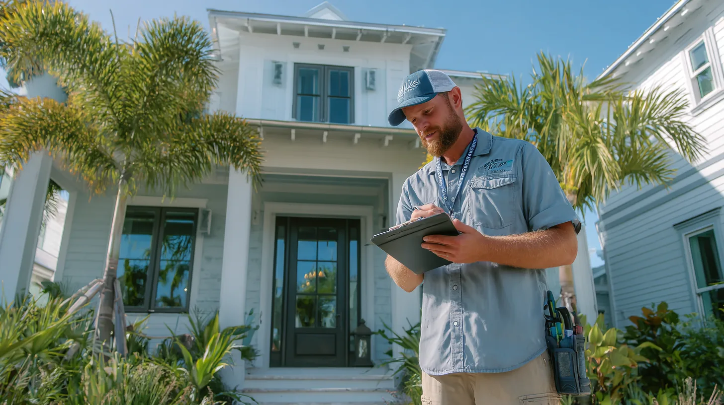 Property manager inspecting AC system as part of smart property management in Florida to prevent costly HVAC breakdowns