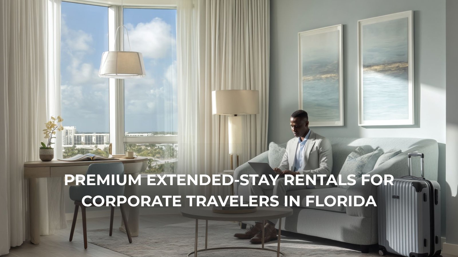 Corporate traveler relaxing in premium Florida short term rental