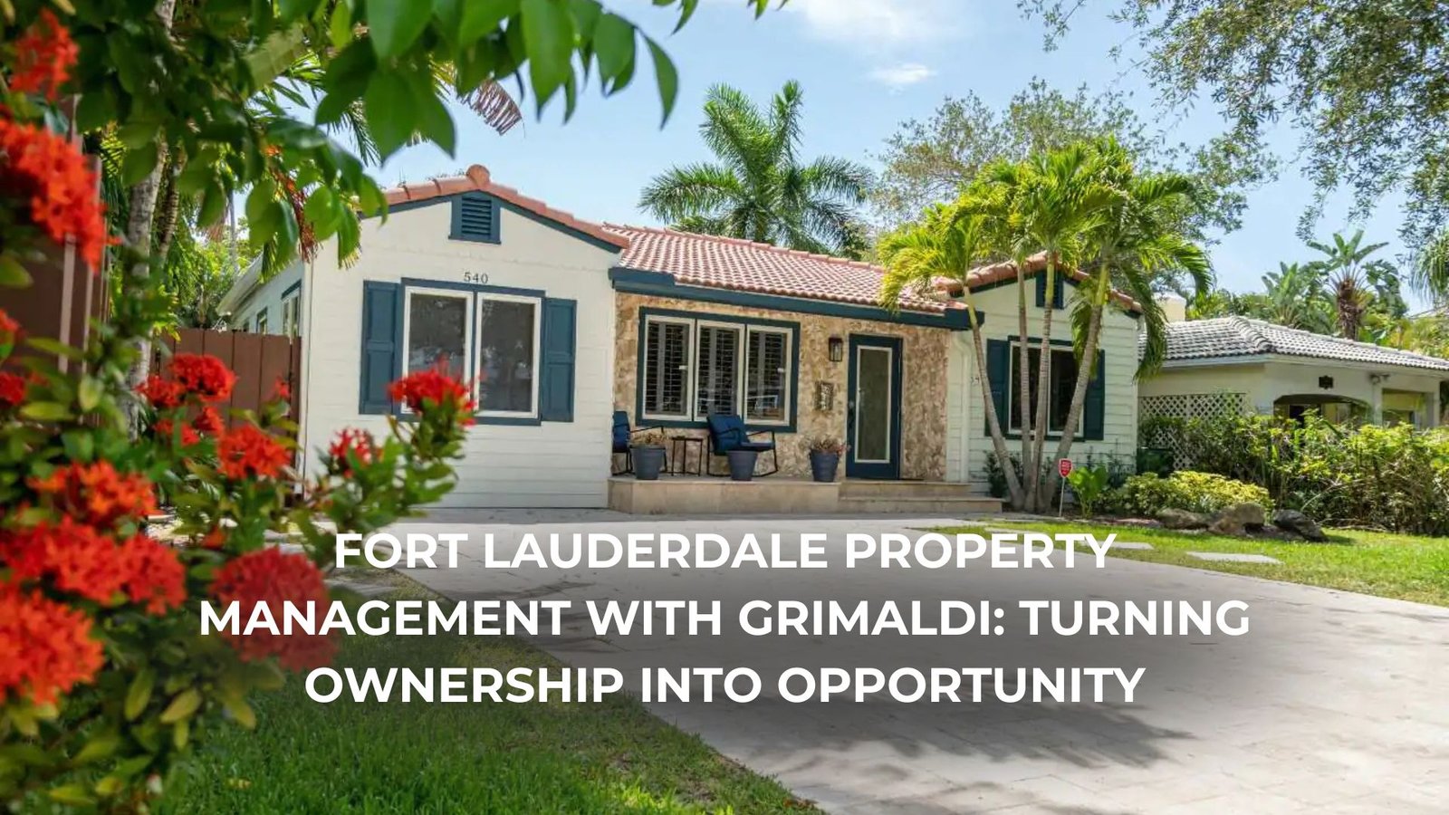 A property manager in Fort Lauderdale greeting guests at a modern vacation rental.
