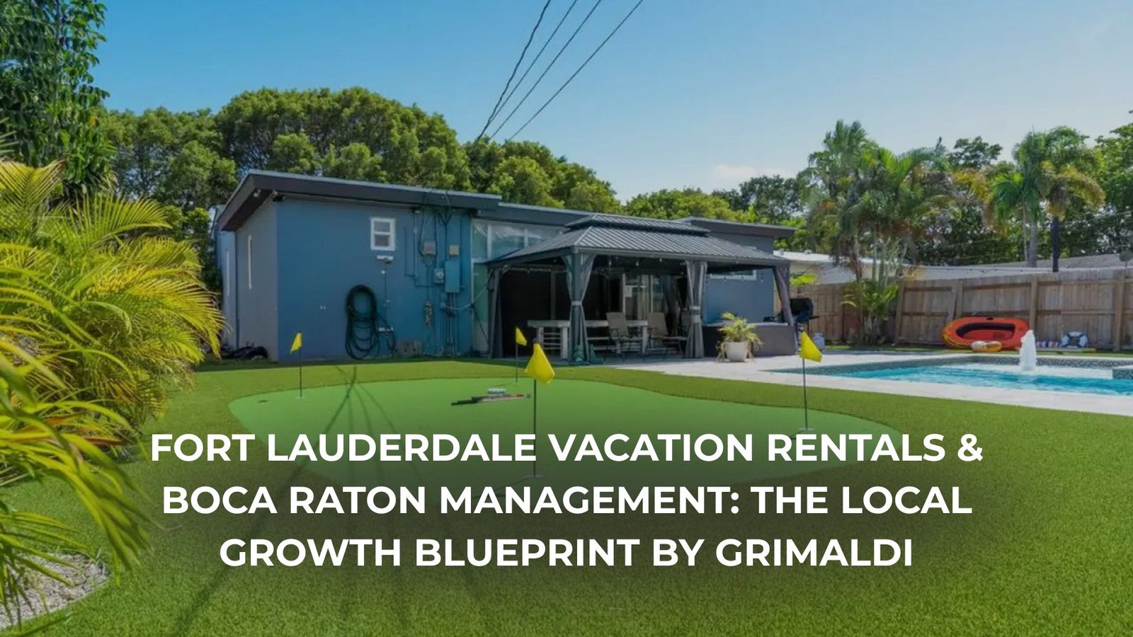 A property manager in Fort Lauderdale greeting guests at a modern vacation rental.